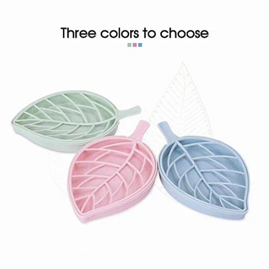 NIDY? 2Pcs Double Layer Leaf Shape Soap Dispenser Dish Case Holder Container Bathroom Case Beautiful Leaf Shape Double Layer Soap Dish Case Holder Bathroom Accessory (Pink)