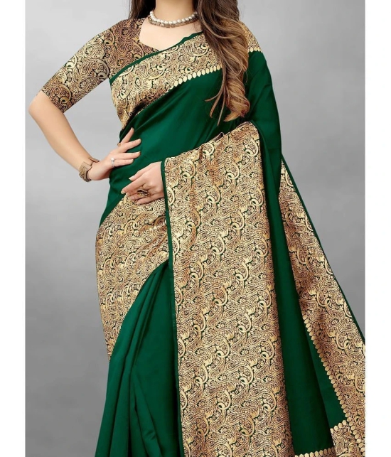 Gazal Fashions Banarasi Silk Embellished Saree With Blouse Piece - Green ( Pack of 1 ) - Green