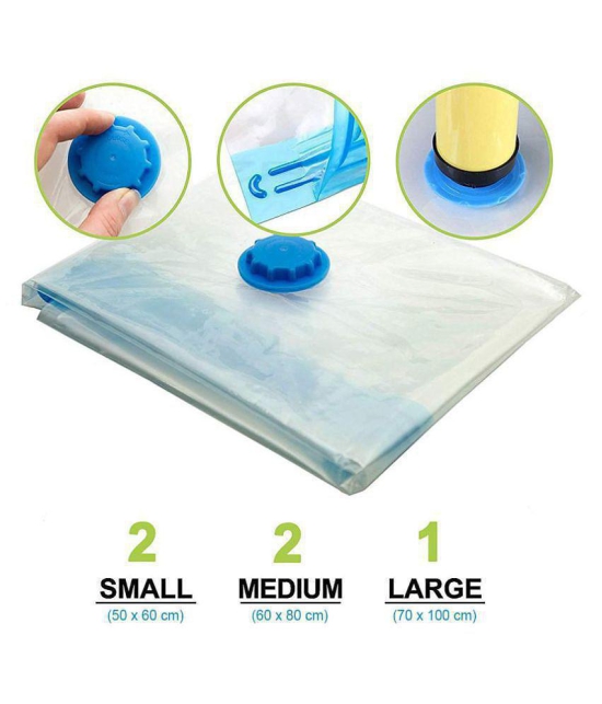 House of Quirk Vacuum Storage Reusable Ziplock Smart Space Saver Bags (Pack of 5) 2 Small (50 cm x 60 cm), 2 Medium (60 cm x 80 cm), 1 Large (70 cm x 100 cm) with Hand Pump for Travel