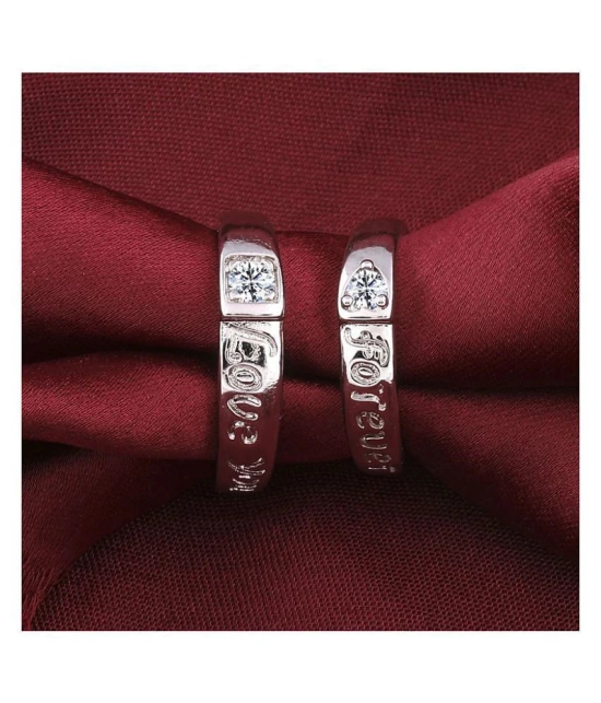 Silver Plated Adjustable Couple Rings Set for lovers Ring with 1 Piece Red Rose Gift Box  for Men and Women - None