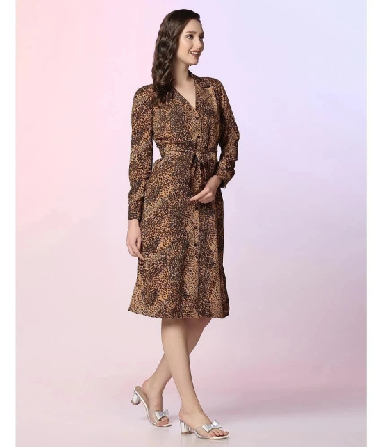 Selvia Crepe Printed Knee Length Womens Fit & Flare Dress - Brown ( Pack of 1 ) - None