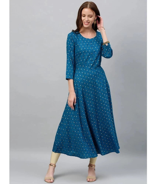 KIPEK - Blue Rayon Womens Flared Kurti ( Pack of 1 ) - None