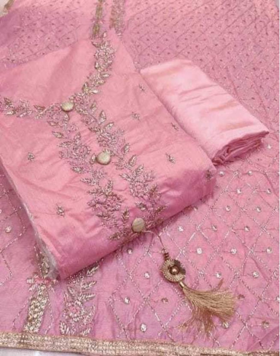 Unstitched Chanderi Salwar Suit Material Embroidered