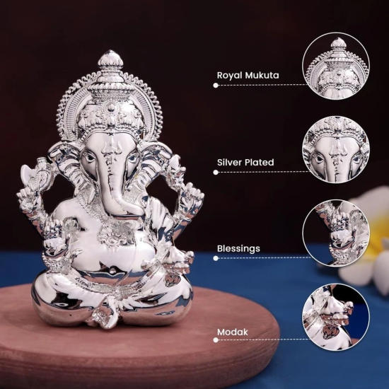 Artarium Car Dashboard Vighnaharta Ganesha Idol Home Decor Item Ganesh Murti Statue for Gift Silver Plated (Pack-1)