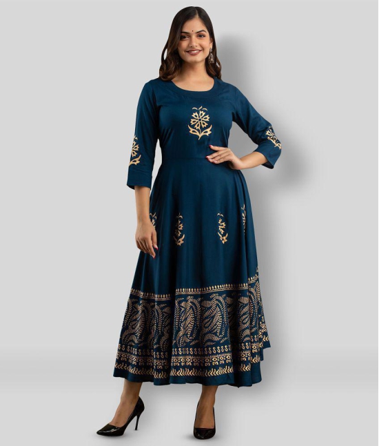 Lee Moda - Navy Rayon Women's Anarkali Kurti - XXL