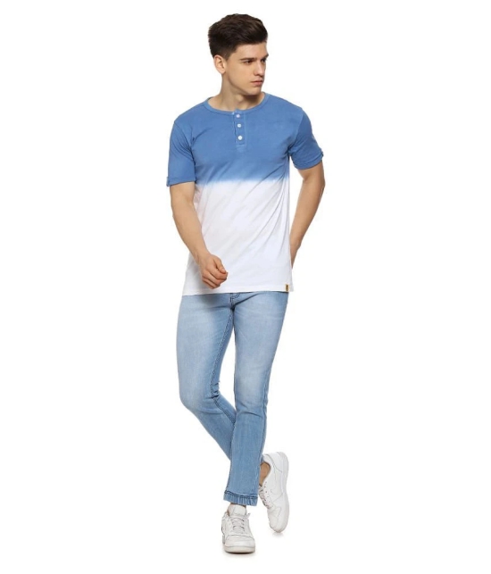 Campus Sutra Cotton Blue Self Design T-Shirt - None