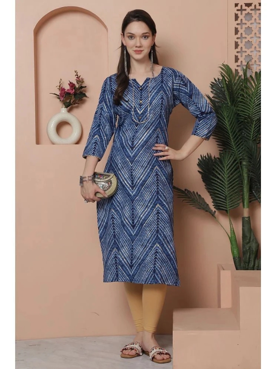 Rajnandini Cotton Blend Printed Straight Womens Kurti - Blue ( Pack of 1 ) - None