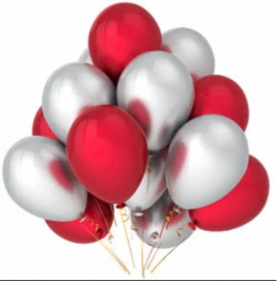 Solid Metallic Balloons  (Red, Silver Pack of 100) FREE Banner