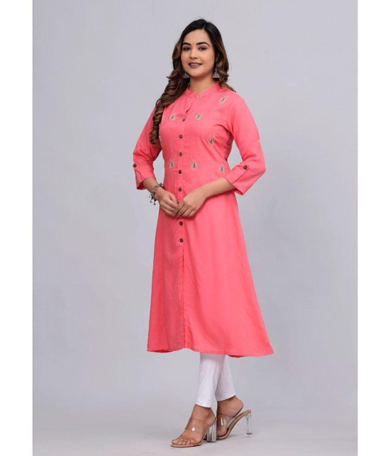 MAUKA Rayon Embroidered Front Slit Women''s Kurti - Pink ( Pack of 1 ) - None