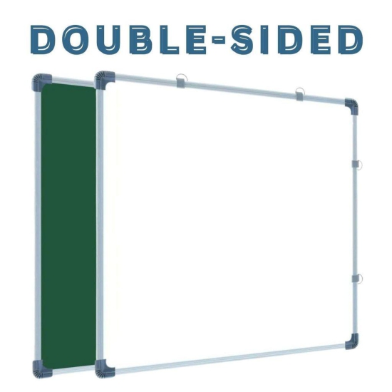 KAVISON Non-Magnetic Double-Sided 2in1 White Board & Green Chalk Board with Accessories Duster & Marker Built Quality with Hanging Hooks