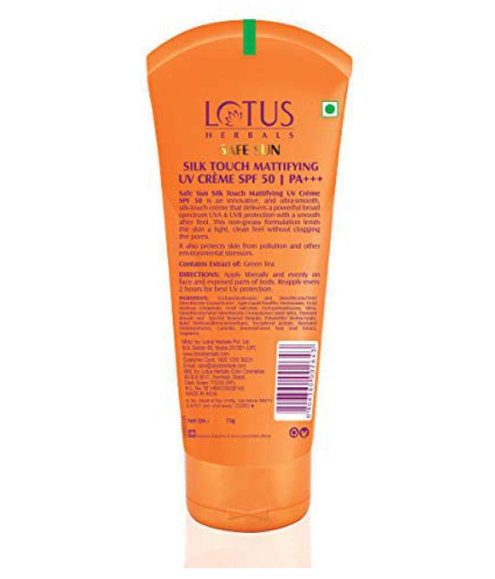 Lotus Herbals Safe Sun Silk Touch Mattifying Uv Cream SPF 50| PA+++ 75g