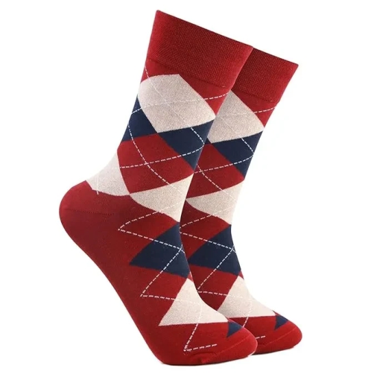 Men's Cotton Argyle Designer Signature Socks - Scarlet Maroon