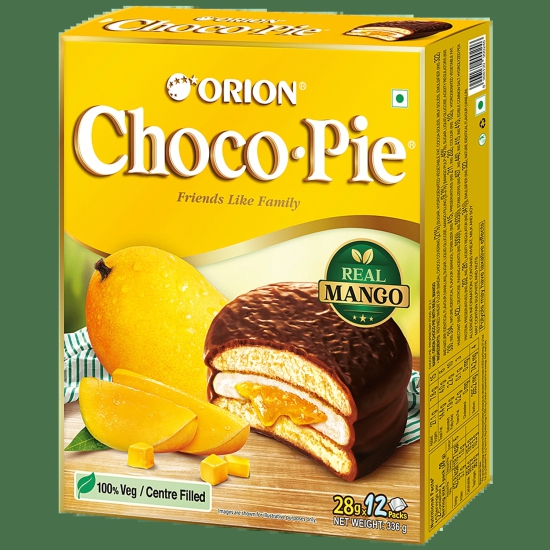 Orion Choco Pie With Real Mango - 100% Veg, Centre Filled, 336 Gm (12 Pcs X 28 G Each)