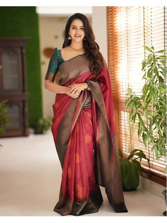 fab woven Art Silk Woven Saree With Blouse Piece - Peach ( Pack of 1 ) - Peach