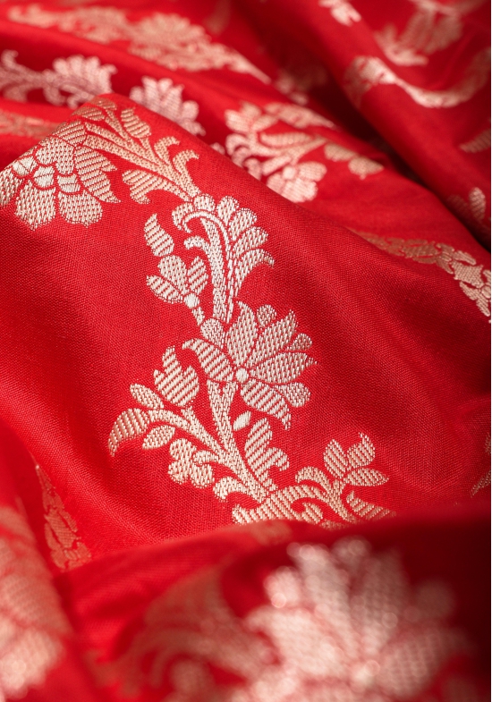 Trendy Leheria jaal Banarasi Katan Silk Saree in Red |SILK MARK CERTIFIED