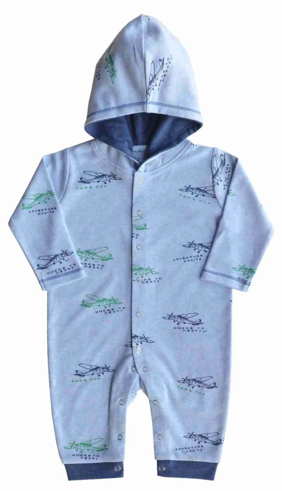 All Over Printed Planes on Full Romper/Sleeper with Hood (100% Cotton Interlock)