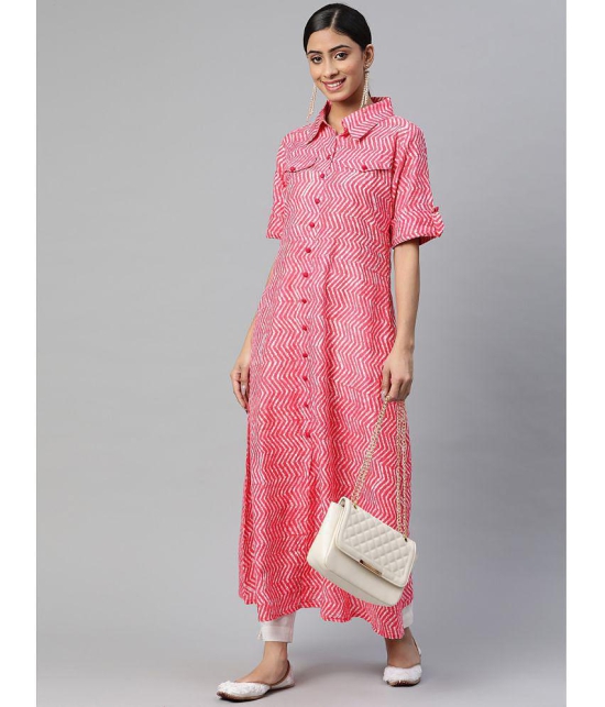 SVARCHI - Pink Cotton Women''s Flared Kurti ( Pack of 1 ) - None