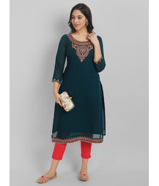 JASH CREATION - Blue Georgette Womens Straight Kurti ( Pack of 1 ) - None