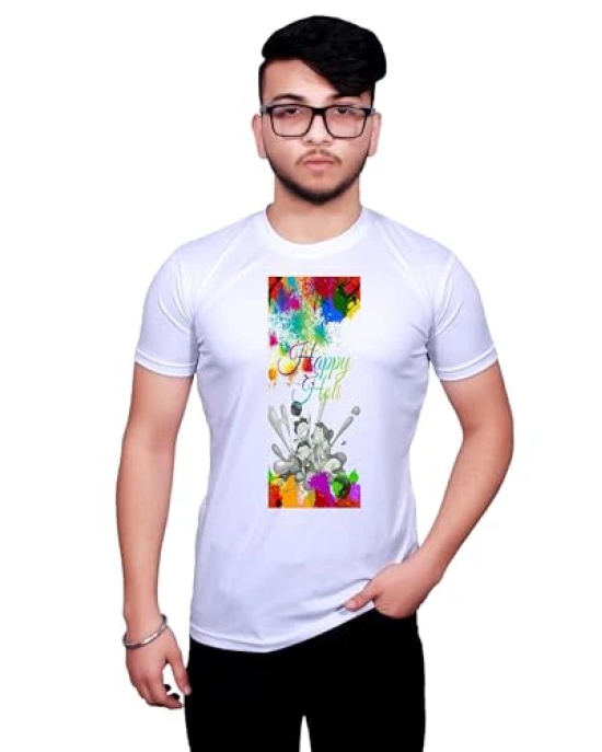 NITYANAND CREATIONS Round Neck White Holi T-Shirt for MEN-HOLI-T-SHIRT-11525-L