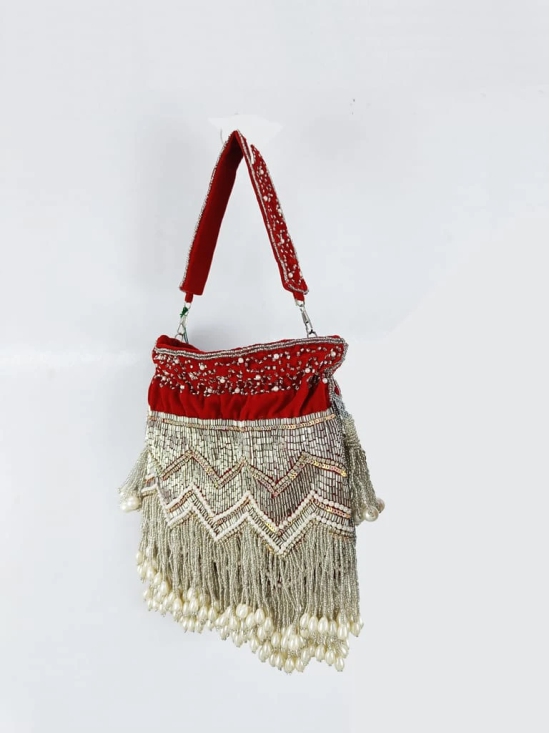 FHS Party Wear Red Multicoloured Sequins StyleHand Bag