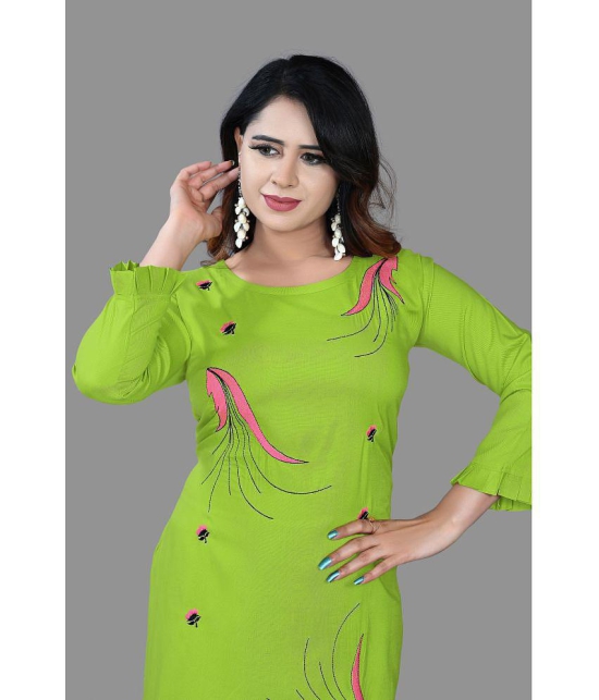 HAYA - Lime Green Rayon Women's Straight Kurti ( Pack of 1 ) - None