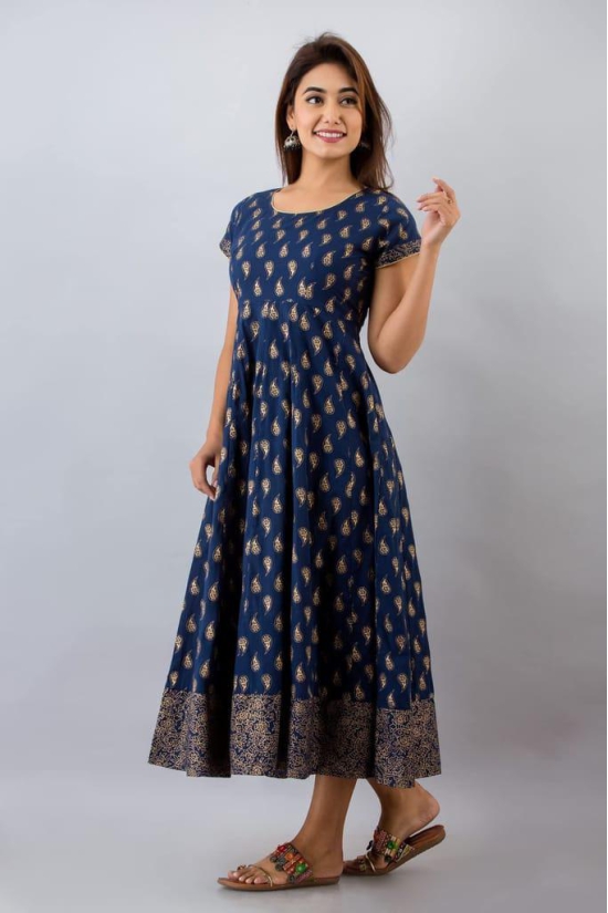 JAIPURETHNICWEAVESWomens Cotton Paisley Print Anarkali Kurta (Navy)