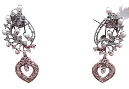 Stunning Cubic Zirconia and Pearl Floral Chandelier Earrings