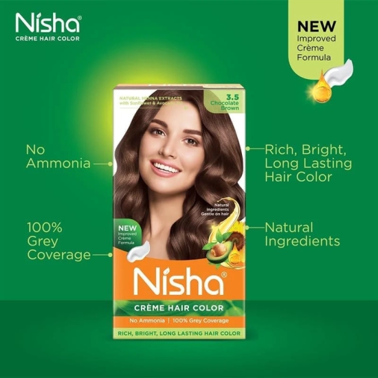 Nisha Creme Hair Color 3.5 Chocolate Brown 120g Pack of 3, Permanent Hair Colour, No Ammonia, 100% Grey Coverage