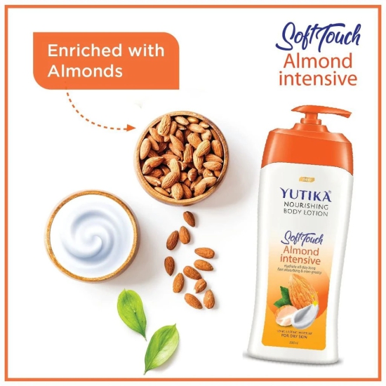 Yuthika Almond Body Lotion 500ml and Lip Care 10gx2Pcs, Nourishing Body Lotion and Lip Balm Combo Pack