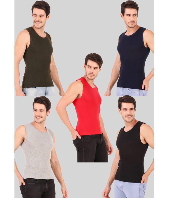 Hap Kings - Multi Cotton Mens Vest ( Pack of 5 ) - None