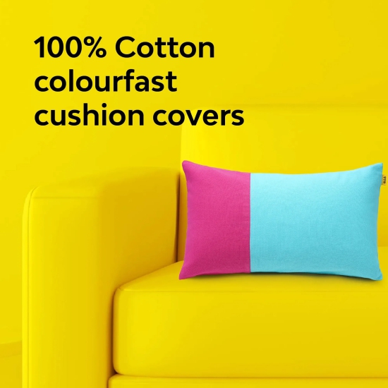 Two Tone Lumbar Cushion Cover | Single Marine-Yellow 12