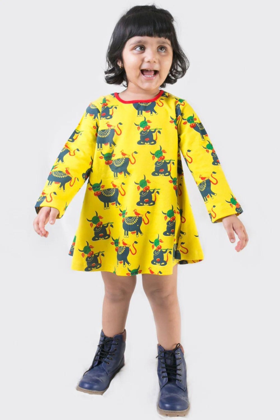 Girl Yellow Cow Dress 2Y