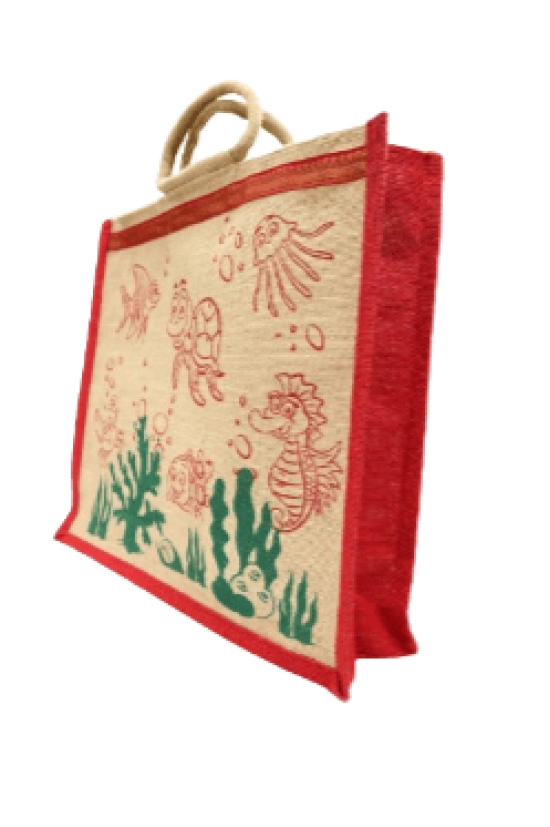 PALAK SAXENA Jute Bag for Shopping - Shoulder Bag | Eco Friendly Bags for Shopping - Cute & Quirky Collection (Tortoise, Fish - Red)