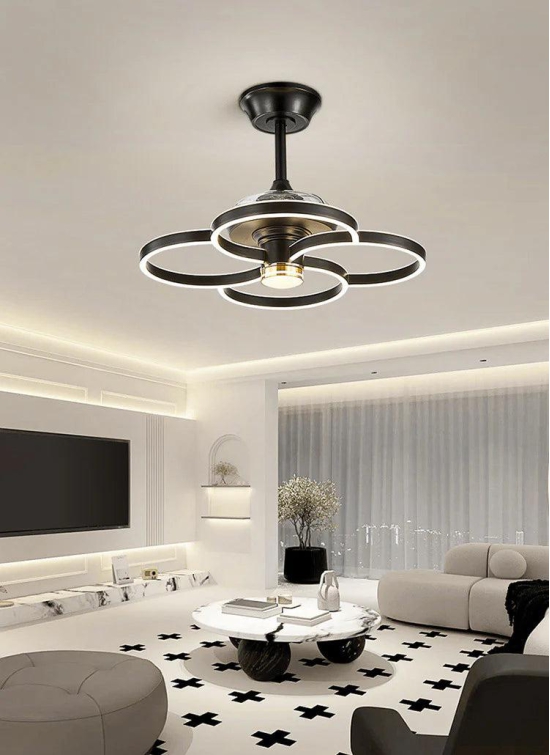 Hdc Black Modern Ceiling Fan Chandelier With Remote Control - Warm White