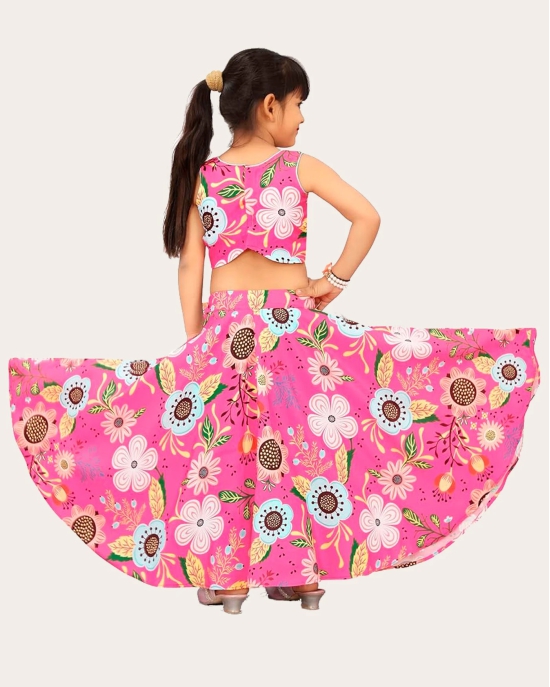 Kids Girls Sleeveless Rayon Top With Digital Printed Lehenga Set| Readymade | Suitable For Girls-Pink / 6 Years-7 Years