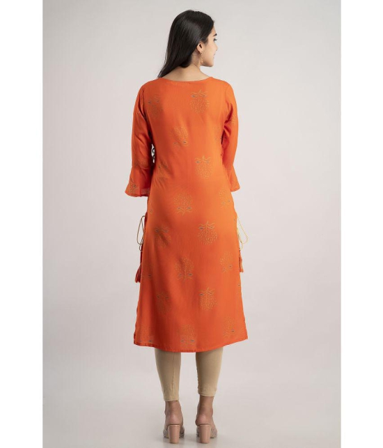 MAUKA - Orange Rayon Women's Straight Kurti ( Pack of 1 ) - None