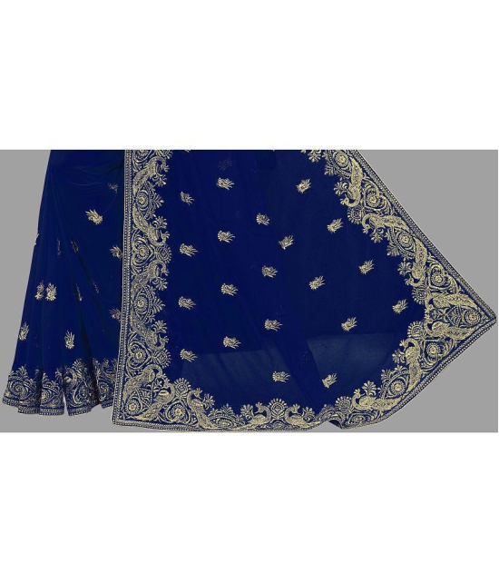 Om Shantam Sarees - Navy Blue Georgette Saree With Blouse Piece ( Pack of 1 ) - Navy Blue