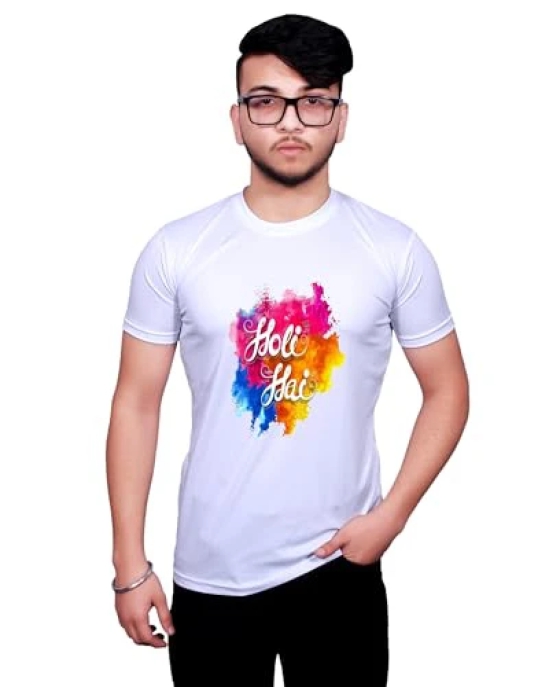 NITYANAND CREATIONS Round Neck White Holi T-Shirt for MEN-HOLI-T-SHIRT-11546-L