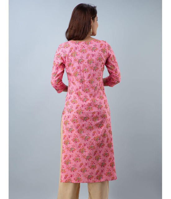 Doriya Rayon Printed 3/4th Sleeves Straight Pink Kurti Single - None