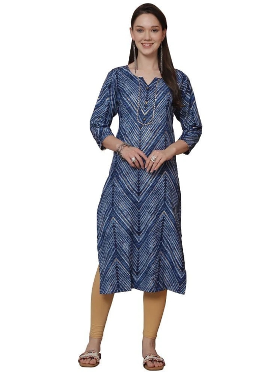 Rajnandini Cotton Blend Printed Straight Womens Kurti - Blue ( Pack of 1 ) - None