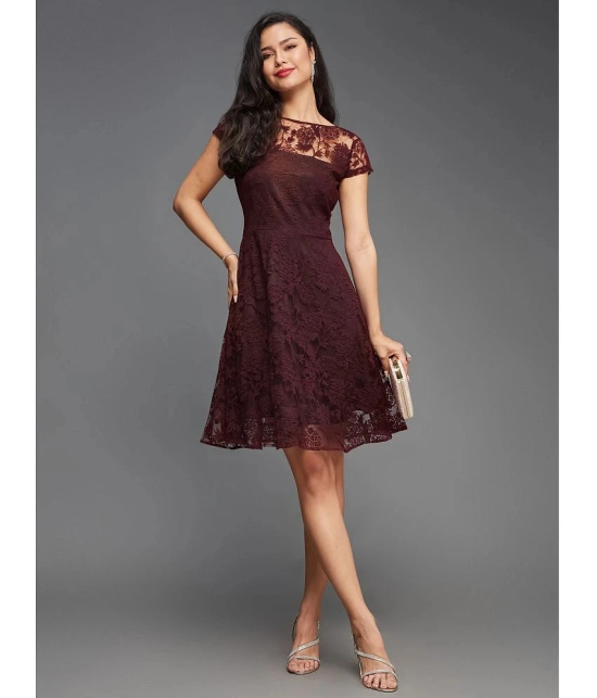 Miss Chase Polyester Self Design Knee Length Womens Skater Dress - Wine ( Pack of 1 ) - None