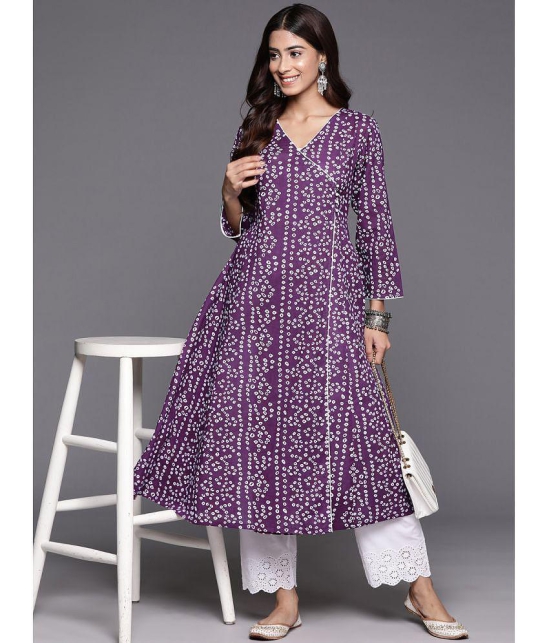 Varanga Cotton Printed Anarkali Womens Kurti - Purple ( Pack of 1 ) - None