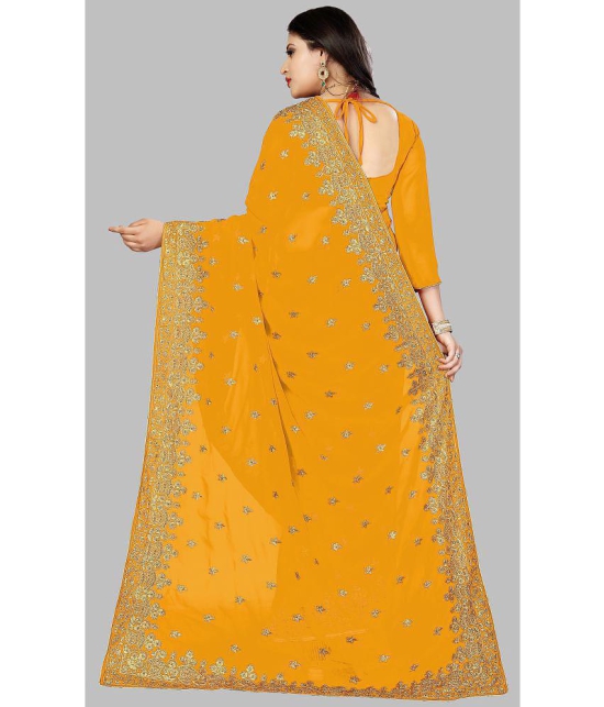 Om Shantam Sarees - Yellow Georgette Saree With Blouse Piece ( Pack of 1 ) - Yellow