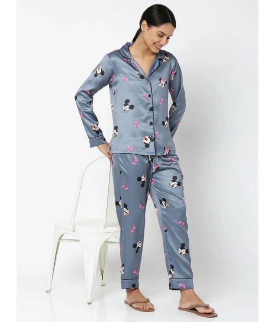 Smarty Pants - Grey Satin Womens Nightwear Nightsuit Sets ( Pack of 1 ) - None