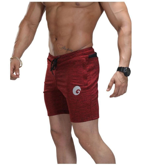 Omtex Red Polyester Fitness Shorts - None