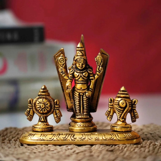 Shankh Chakra Balaji Idol | 100% Pure Brass | Antique Finish