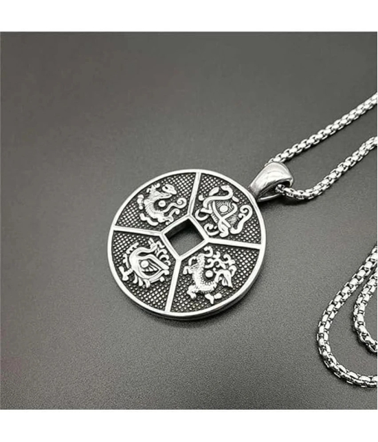 Fashion Frill Silver Chain For Men Retro Four Divine Beasts Stainless Steel Pendant Necklace For Men Boys Love Gifts - None