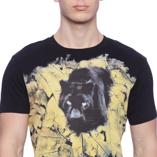 Wolfpack Men Black Round Neck Printed T-Shirt-M