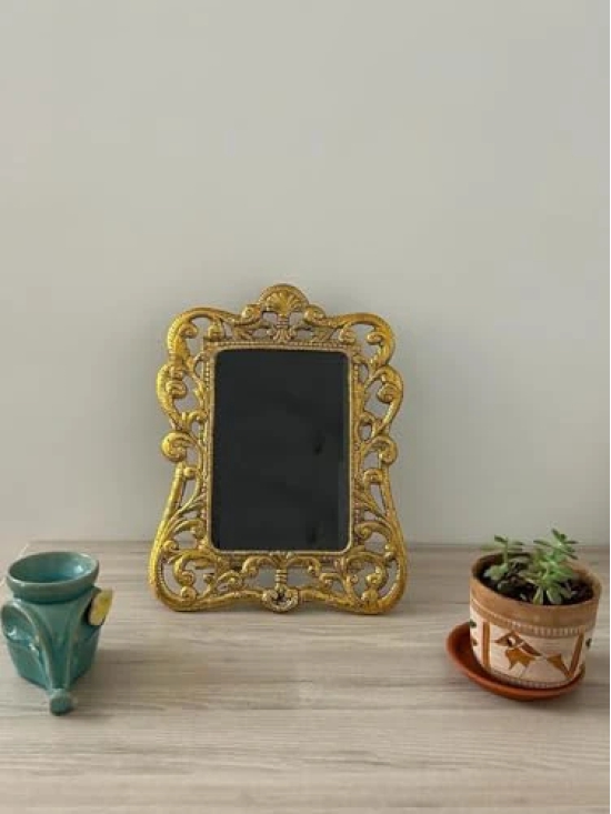 Aarna Creations Hand Crafted Big Metal Photo Frame| Beautiful Photo Frame in Royal Carving| Antique Style Golden Photo Frame big