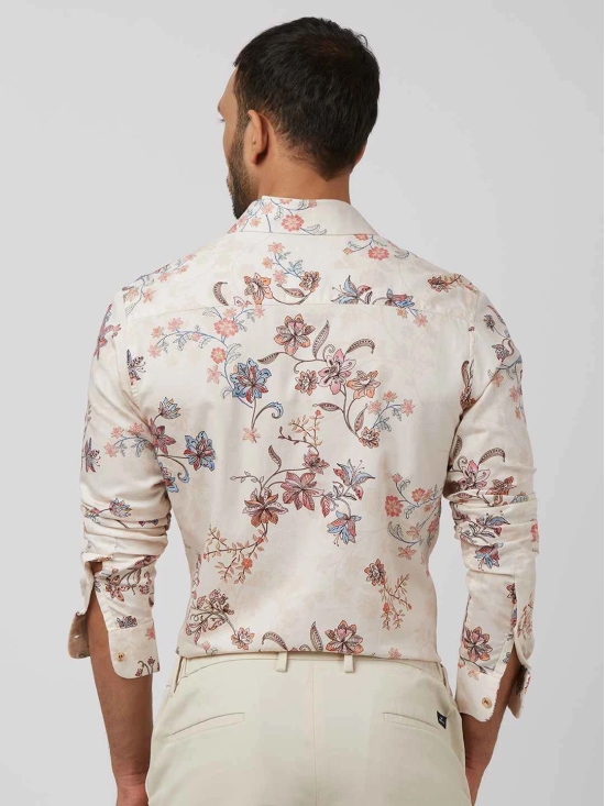 Beige Floral Print Slim Fit Casual Shirt